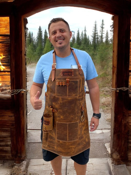 Žar mojster usnjeni predpasnik z gravuro imena, verzov, logotipa,....