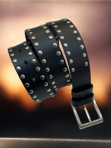 Personalized black leather belt 4cm with nets 