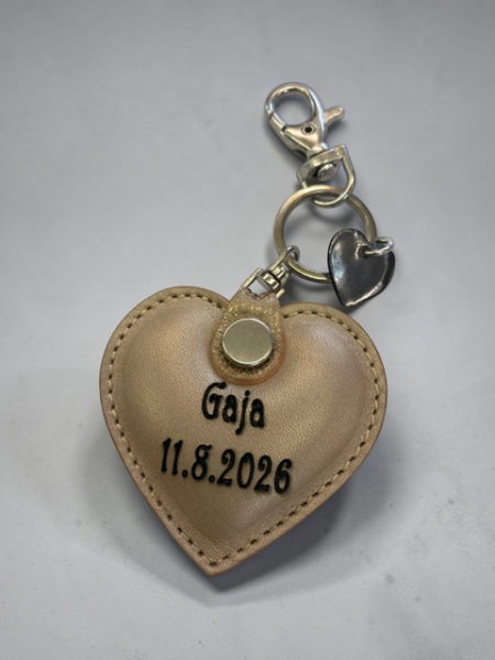 Leather key ring Beige with inscription