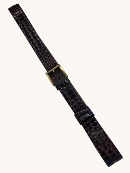 Leather belt croco dark brown gold buckle 3.5 cm