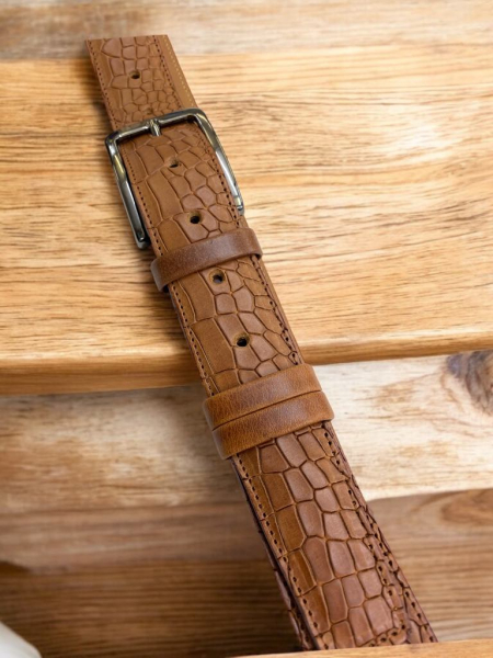 Usnjeni pas konjak barve reptili 3,5 cm