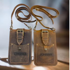 Usnjena torbica z gravuro imena za pas in ramo