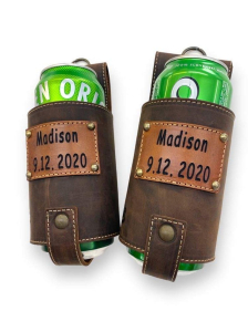 BBQ držalo za pivo usnjeno, personalizirano