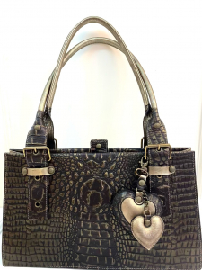 Leather bag in imitation crocodile skin and the color of old gold SOLD OUT