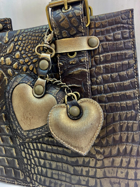 Leather bag in imitation crocodile skin and the color of old gold SOLD OUT