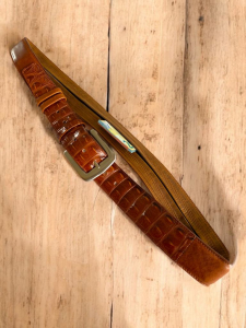 3 slojni usnjeni pas Kroko - denarnica s skrito zadrgo 4,3 cm.