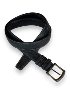 USNJENI črni pas s potiskom YSL in šivi, širina 4 cm 