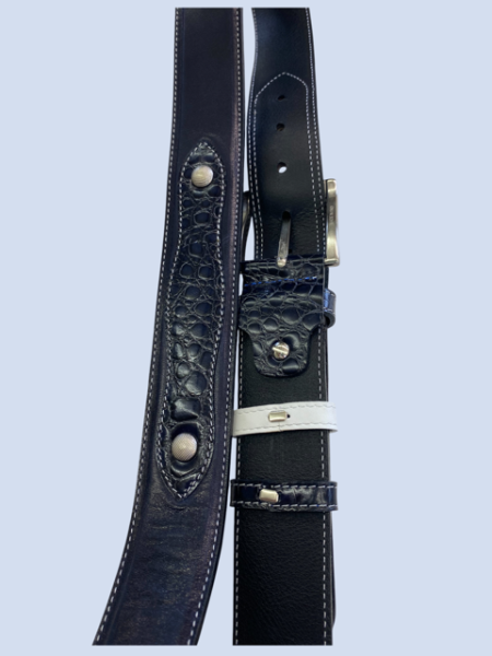 Usnjeni moški pas Modro beli kroko Nikel 4 cm