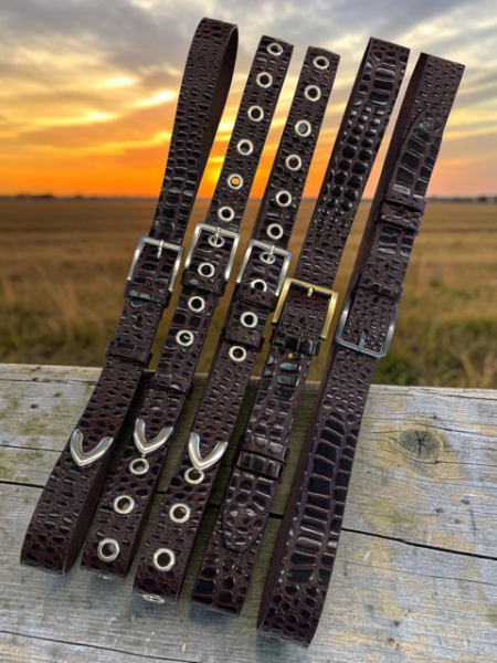 Leather belts dark brown crocodile pattern