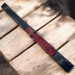 Usnjeni pas črni in bordo krokodil, širina 4 cm