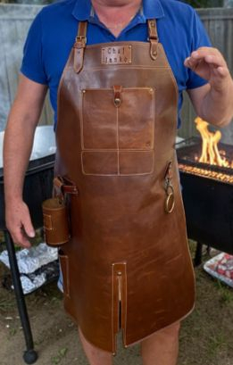 Leather BBQ Apron Hazelnut WITH SLIT