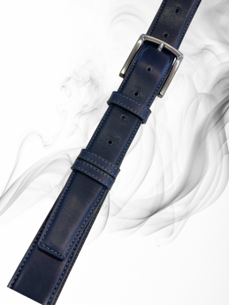 Men's leather belt Blue buckle nickel 3,5 cm