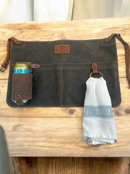 Kratki usnjeni predpasnik BBQ Temno rjavi