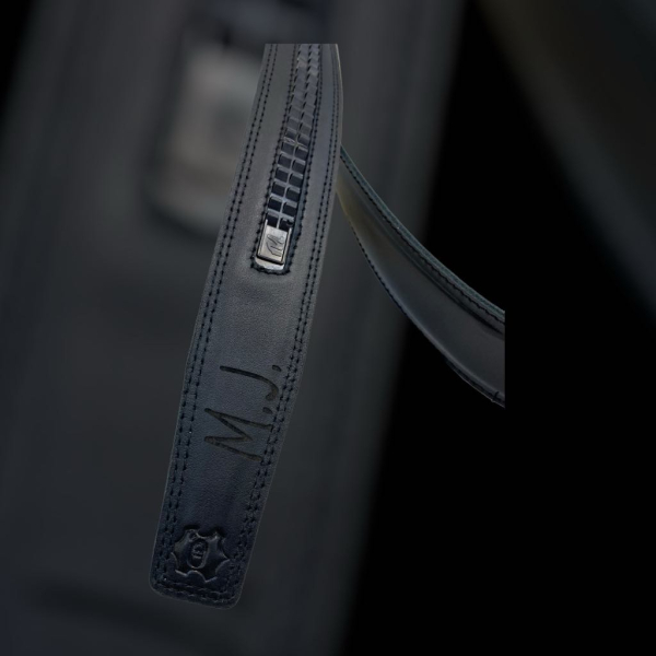 Black leather Exclusive belt with hidden pocket 4.3 cm