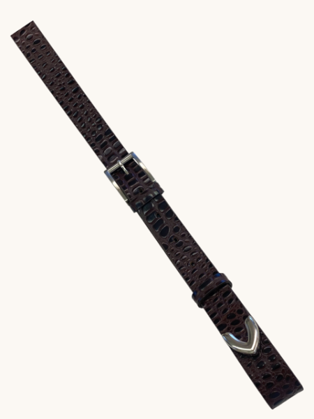 Brown crocodile leather belt with metal tip 3 cm