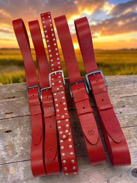 Leather belts for jeans Cherry red color 