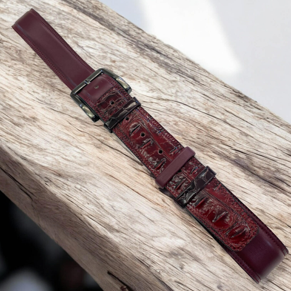 Wine red leather belt, 4 cm wide