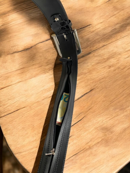 Usnjeni pas Krokodil s skrito zadrgo 4,3 cm