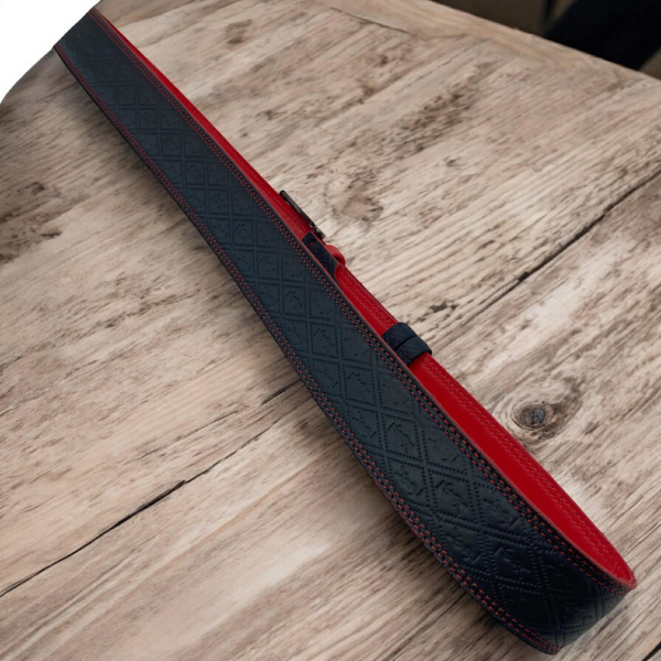 Črni usnjeni pas YSL z rdečimi šivi, širina 4 cm 