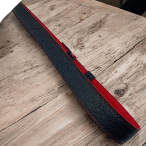 Črni usnjeni pas YSL z rdečimi šivi, širina 4 cm 