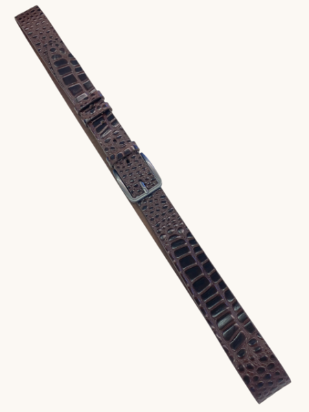 Leather belt croco brown burnished buckle 3.5 cm